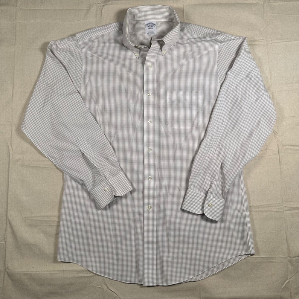 Brooks Brothers Regent Fit Dress Shirt Mens 16-34 Grey White Micro Check Cotton